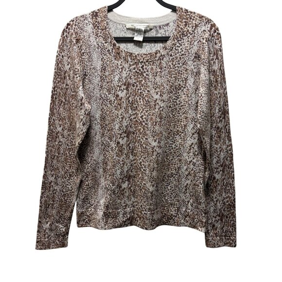 Diane Von Furstenberg Womens Long Sleeve Leopard Print Metallic Top Size L - Picture 1 of 5